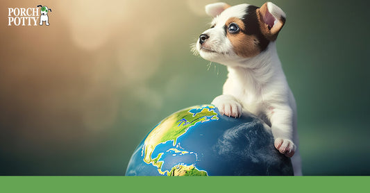 A Jack Russell Terrier sits on a globe
